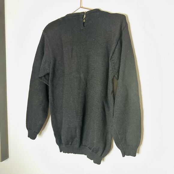 CAROLE LITTLE Vintage Jewel Embroidered 100% Black Wool Sweater Size Large - Picture 9 of 11